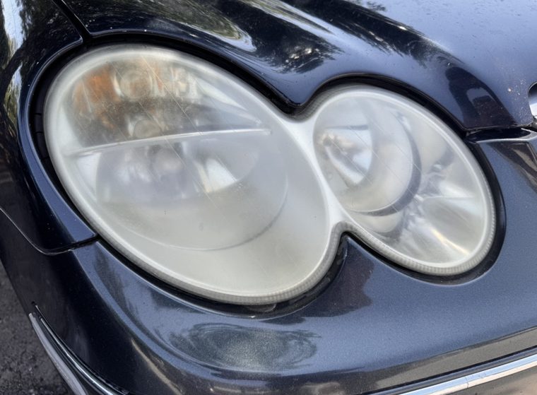 Heavily oxidized Mercedes E-Class headlight